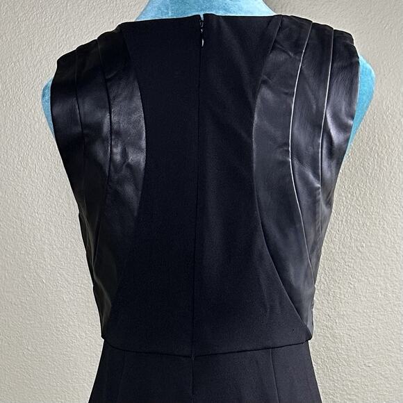 Express Women S Black Midi Dress With Faux Leather Top Accent Retro - Picture 7 of 13